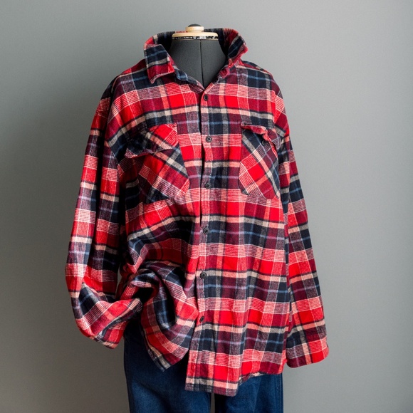 Vintage Lee 100% Cotton Flannel - Red & Blue Plaid - Men's XXL - Picture 1 of 9